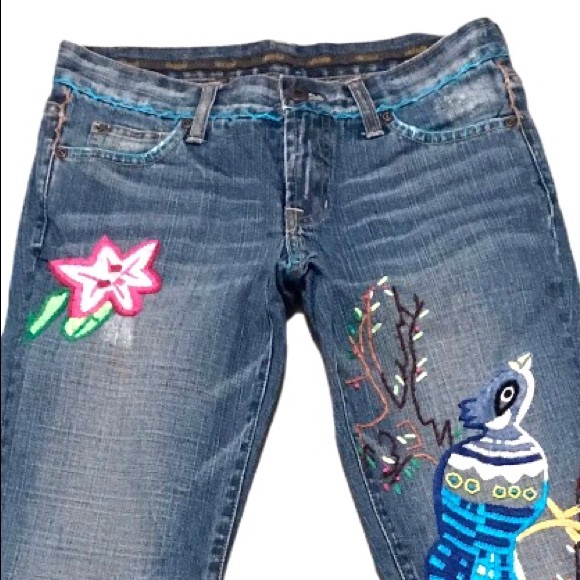 Switch Embroidered Distressed Low Rise Jeans Bird - Picture 3 of 10